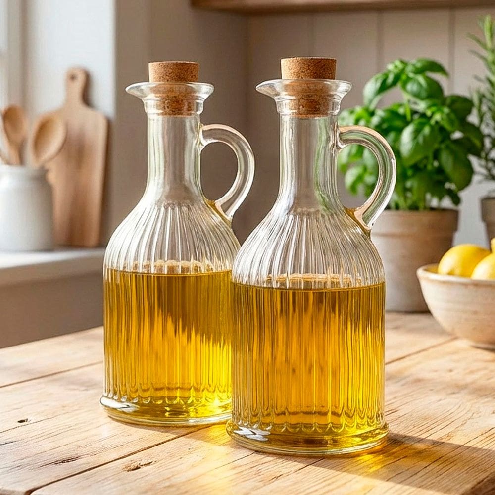 Garrafa Óleo Azeite Vidro Com Tampa Rolha De 350ml Kit 4pçs