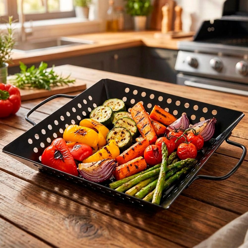 Assadeira Churrasqueira Grelha Cesto Quadrada Em Metal 23cm