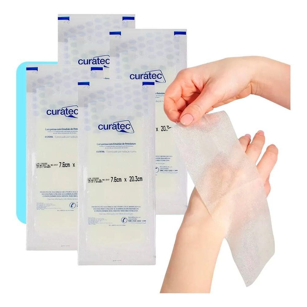 2X Compressa Emulsão Petrolatum Curatec 7,6X20,3 12Unidades