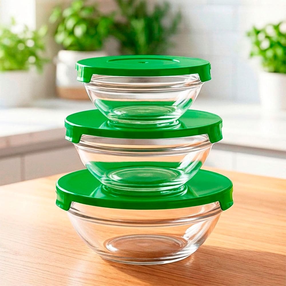 Potes De Vidro Hermético Recipiente Com Tampa Conjunto 3pçs