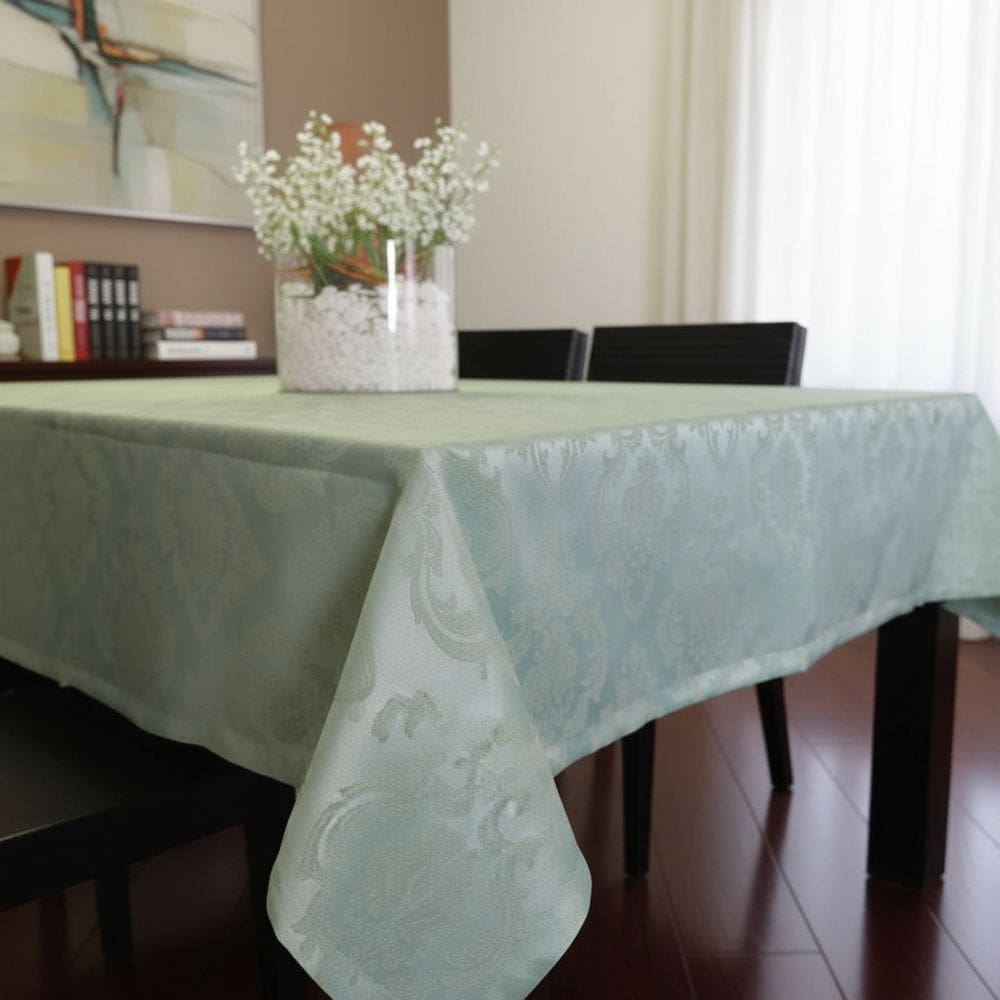 Toalha de Mesa Retangular 160 x 320 Jacquard Verde Agua 58% Algodão 42% Poliester