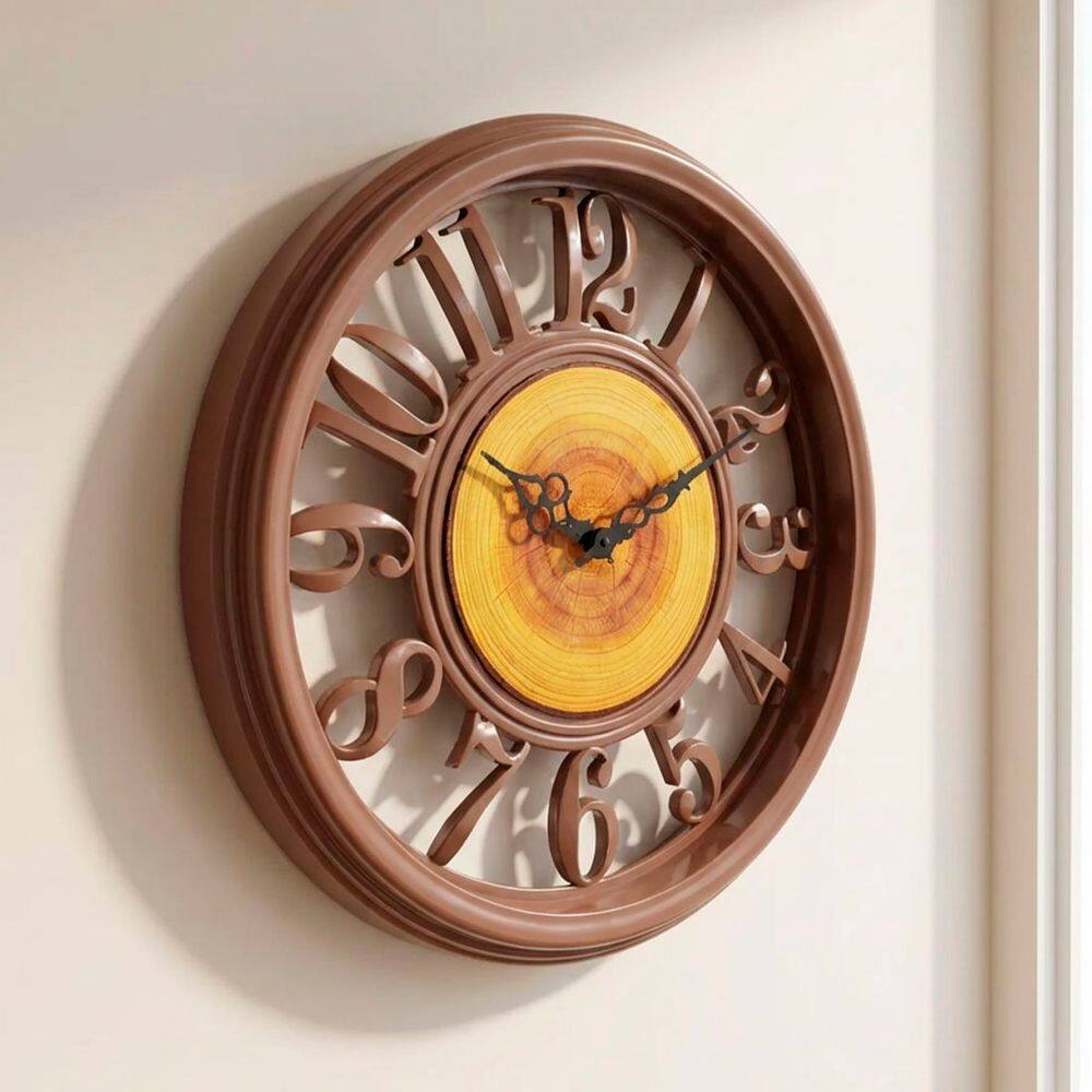 Relógio De Parede Redondo Vazado Marrom Tronco Árvore 45cm