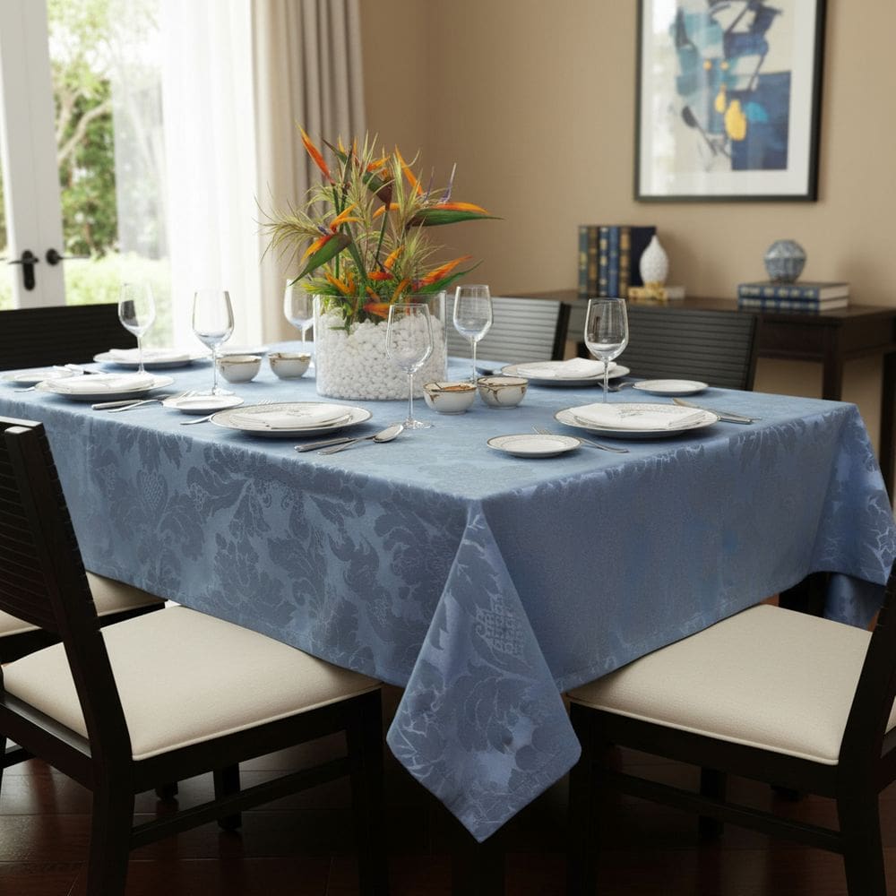 Toalha de Mesa Retangular 160 x 320 Jacquard Azul 58% Algodão 42% Poliester