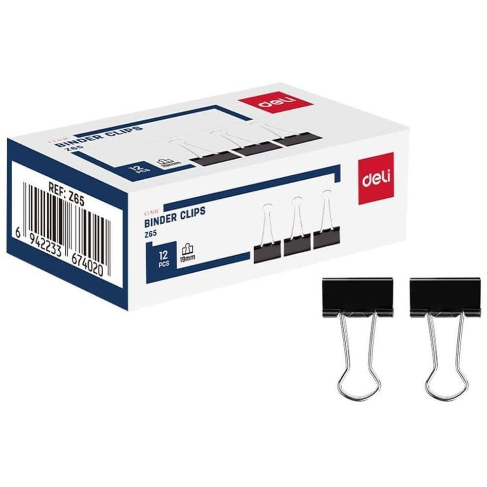 Prendedor De Papel Effortless 19Mm Preto 12 Unid - Deli