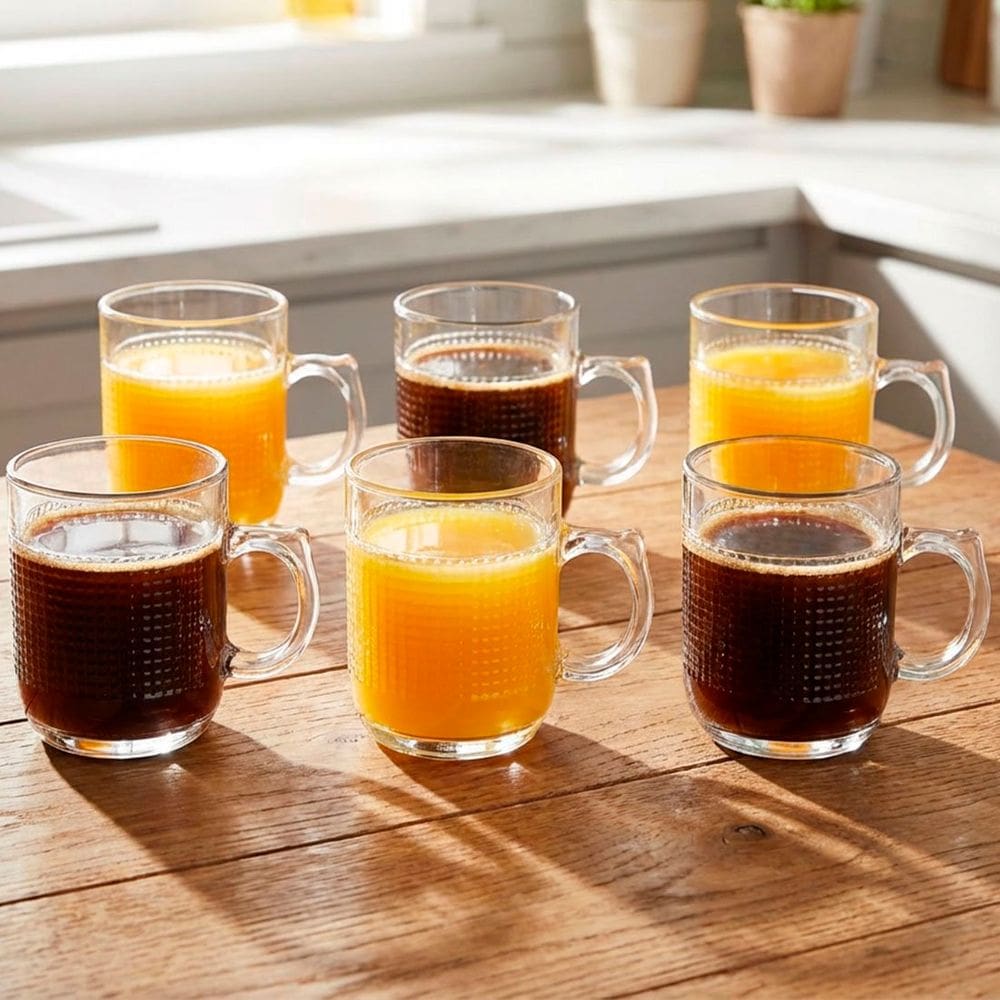 Jogo Copos De Vidro Xícara Caneca De 250ml Conjunto Kit 6pçs