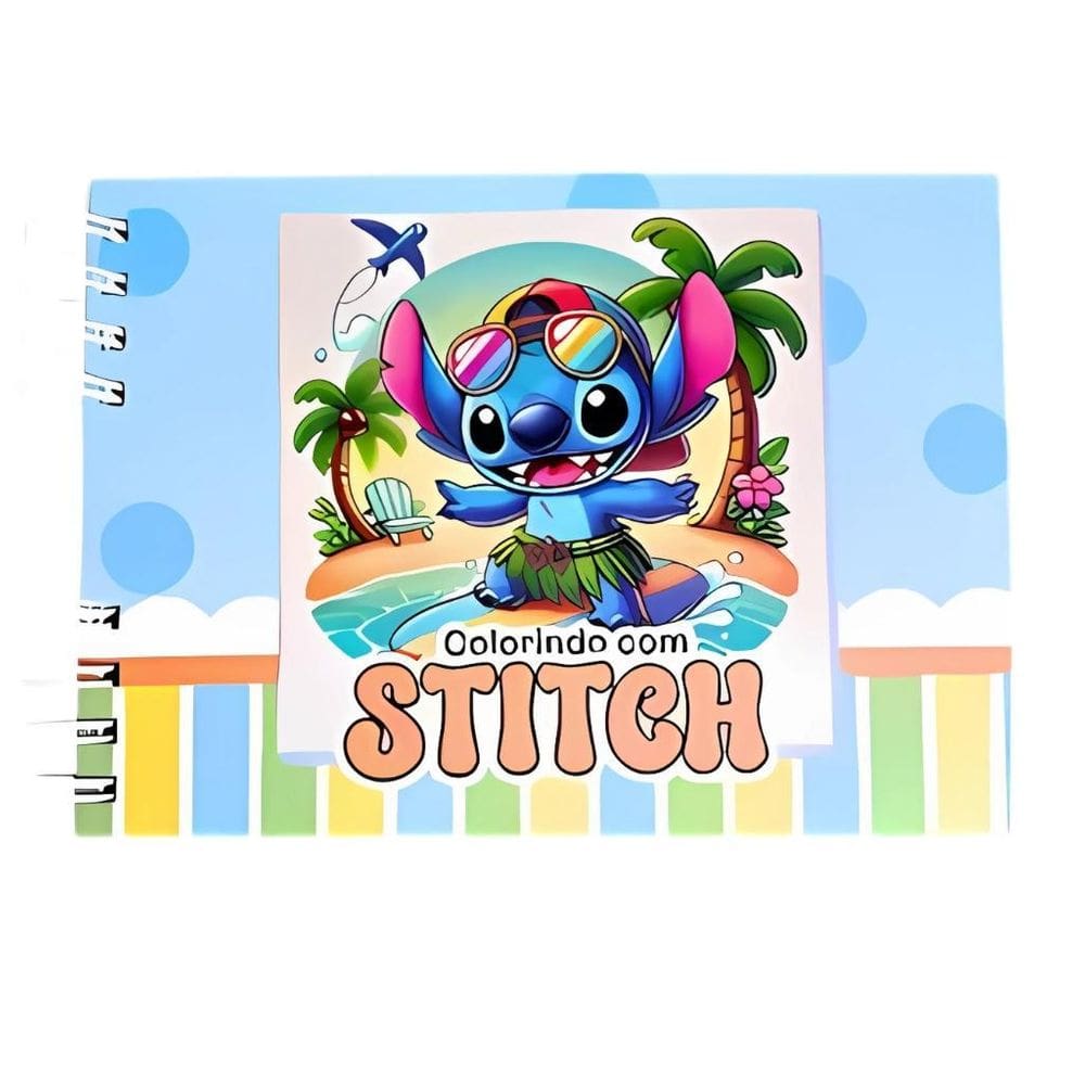 Livro Colorir Stitch Estilo Bobbie Goods Rosa/Azul Capa Dura
