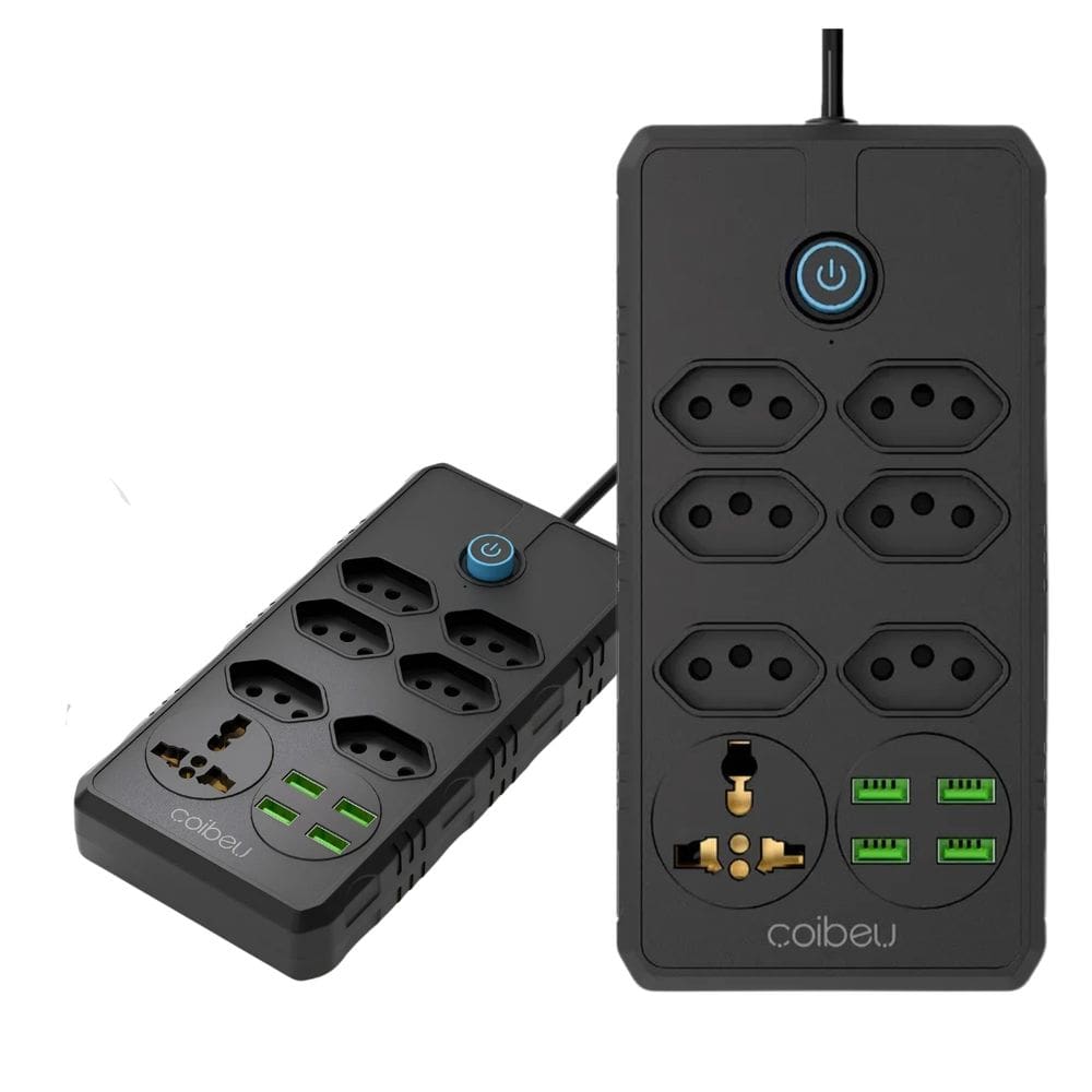 Filtro de Linha Extensão 6 Tomadas 4 USB 1 Tipo-C Bivolt Interruptor Cabo de 5 Metros Protetor de Descarga eletrica