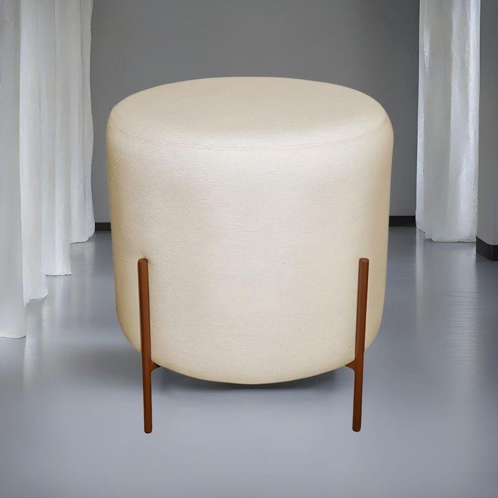 Puff Redondo Decorativo Base Pés De Ferro Reforçado Bege Base Pés:bronze Tecido: Linho