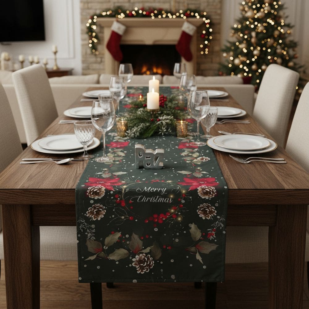 Trilho de Mesa estampa Natal Merry Christmas 1,43 x 0,46