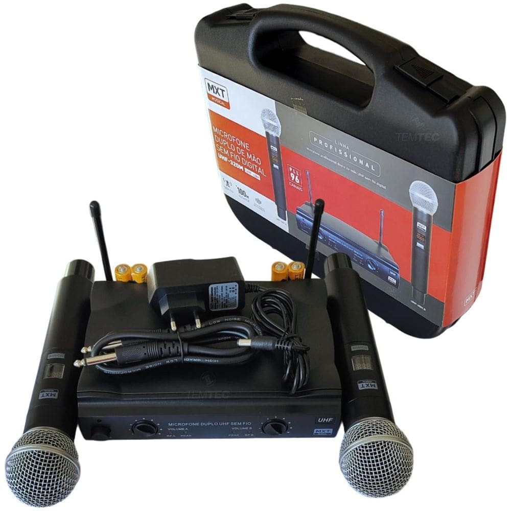 Microfone Sem Fio Uhf Duplo De Mão Maleta Profissional
