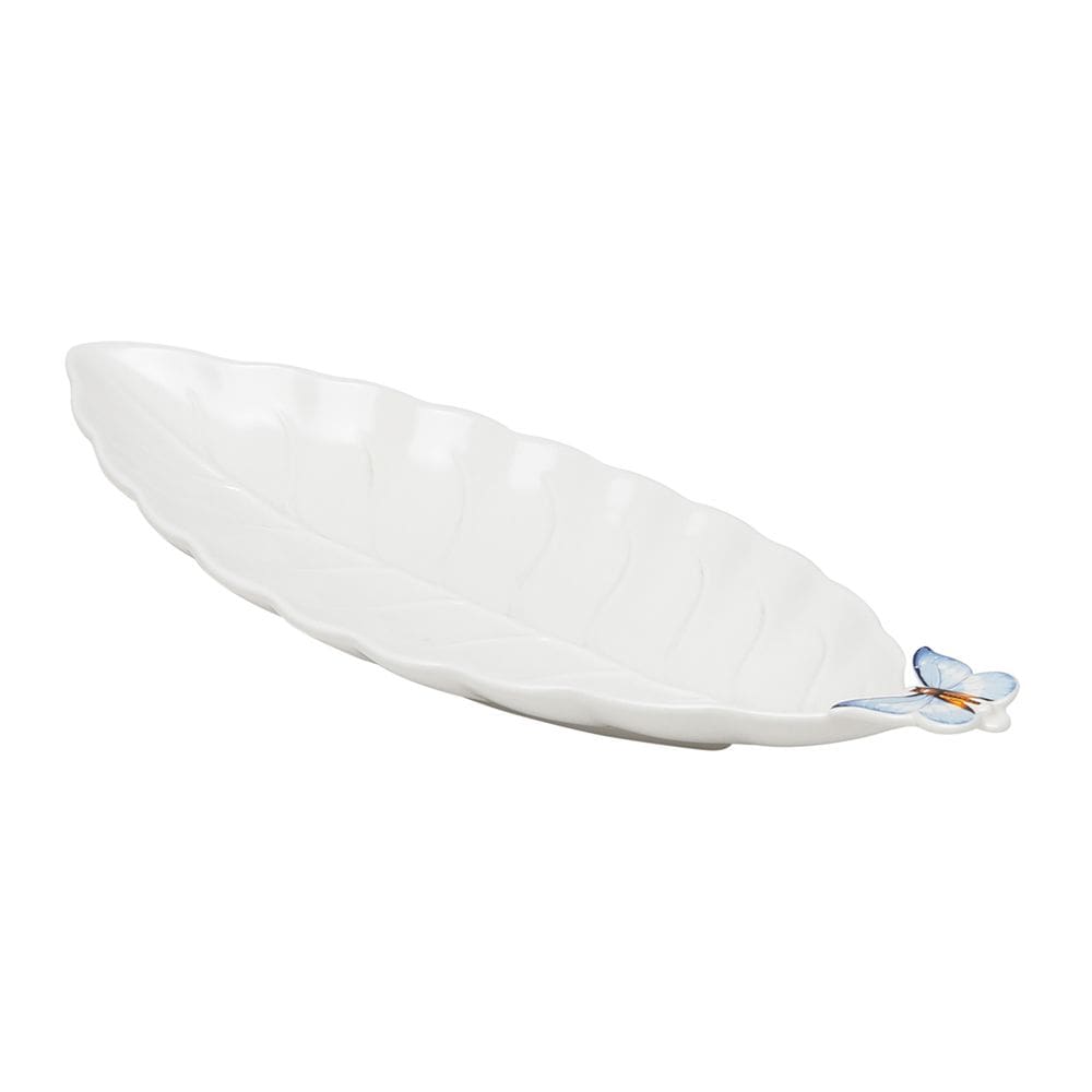 Travessa de Porcelana Branca C/Formato Folha Borboletas 37x13,5cm Wolff