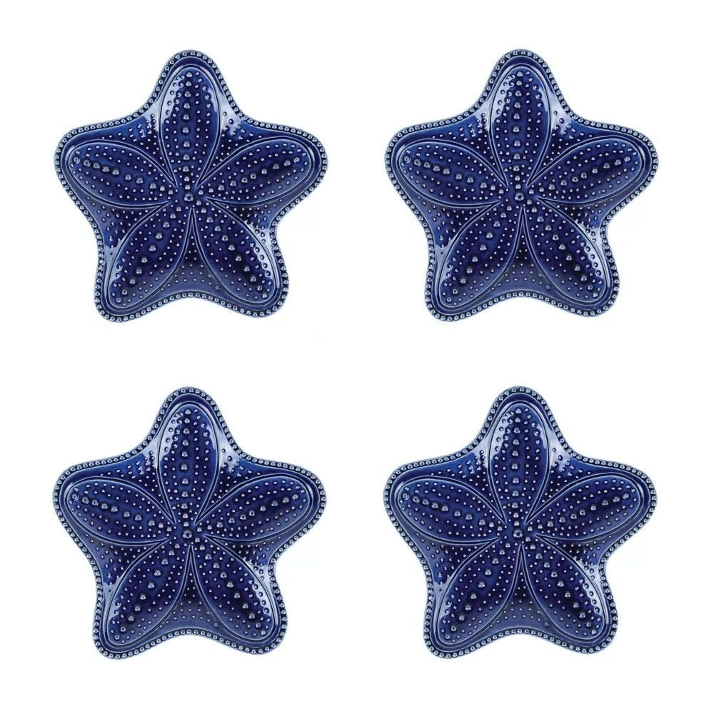 Cj 4 Mini Pratos de Cerâmica C/Formato Estrela do Mar Ocean Azul 15cm Bon Gourmet
