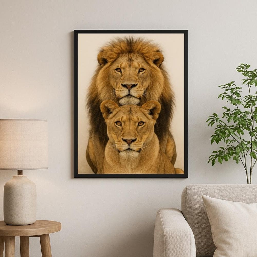 Quadro Fotografia Básica Neutra Leão E Leoa 45X34Cm