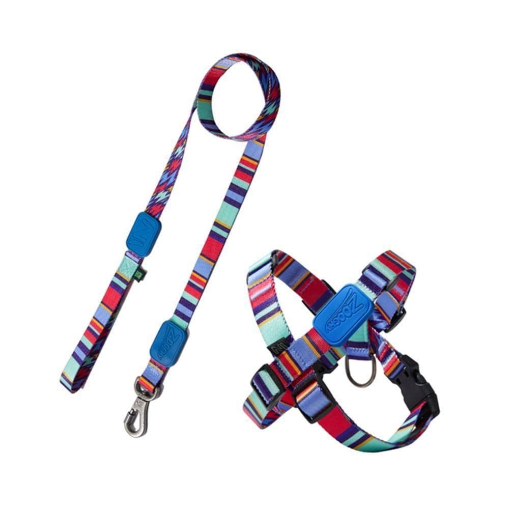 Peitoral Em X E Guia Para Cães Raios E Listras Azul - M