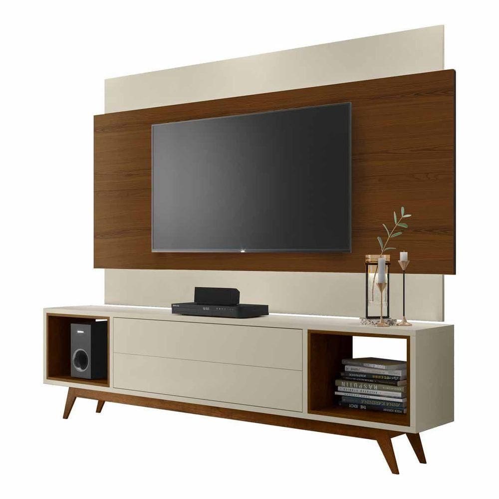 Rack Com Painel Horizon 2.2 Off White Com Natural - Moveisaqui