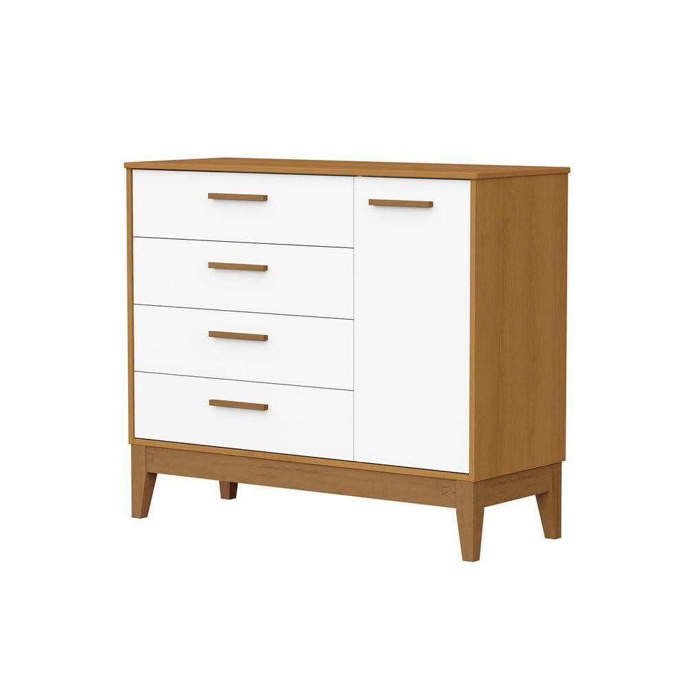 Comoda Sapateira Flip 1 Porta 4 Gavetas Branco Fosco Com Savana