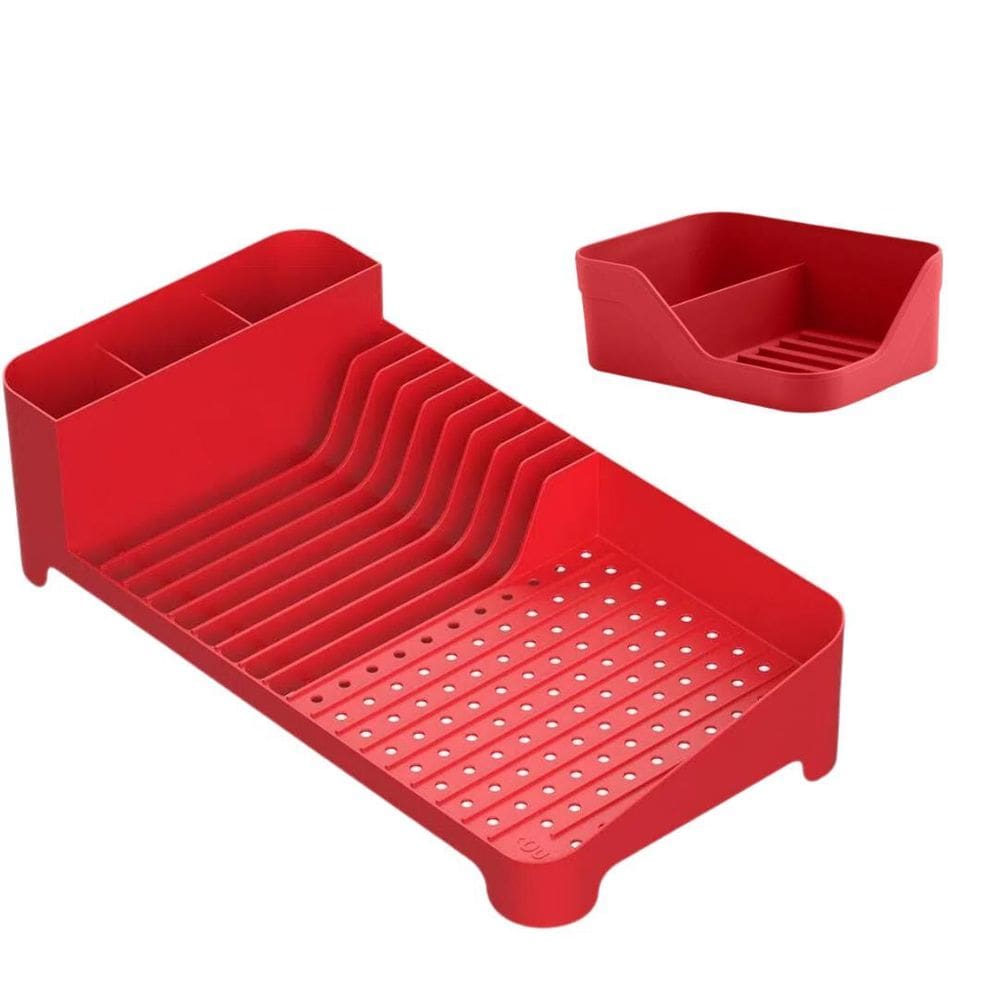 Kit 2Pc Organizador Pia Cozinha Escorredor Louças - Vermelho