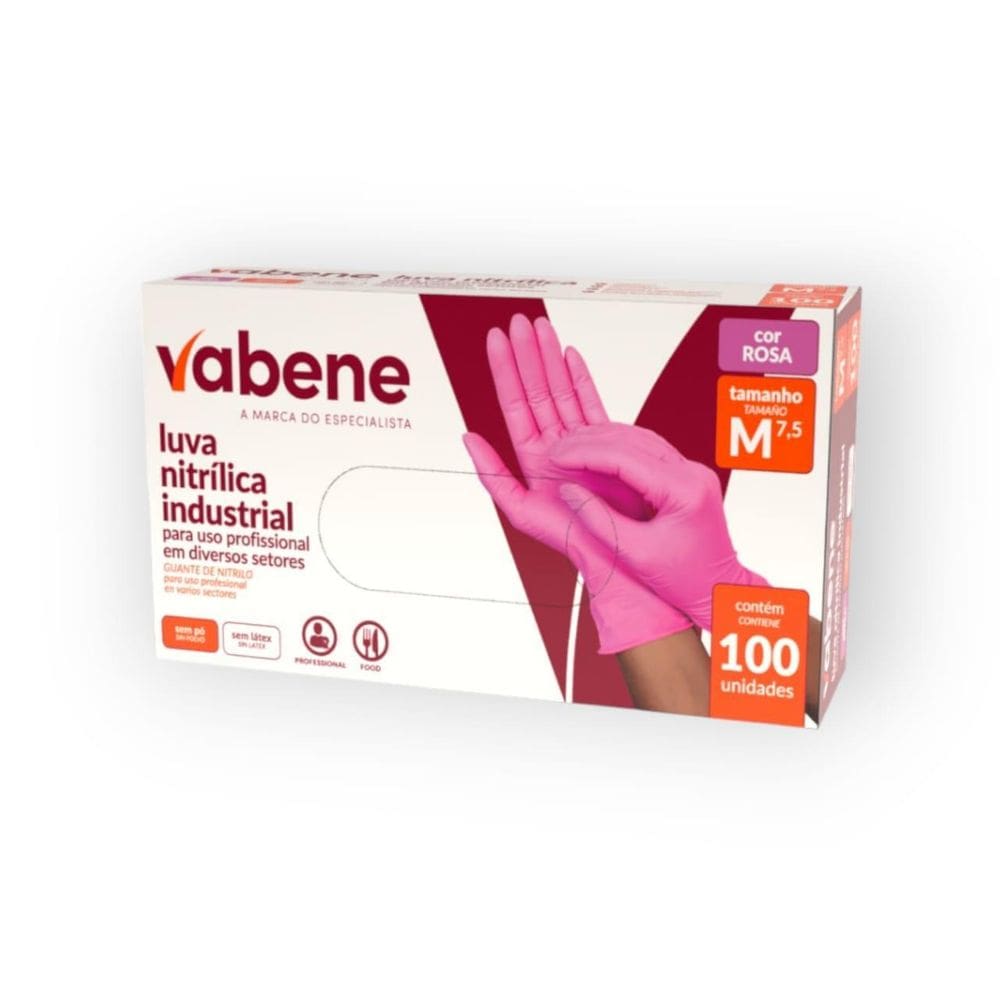 Luva Nitrilica Protecao Industrial Rosa M 100Un