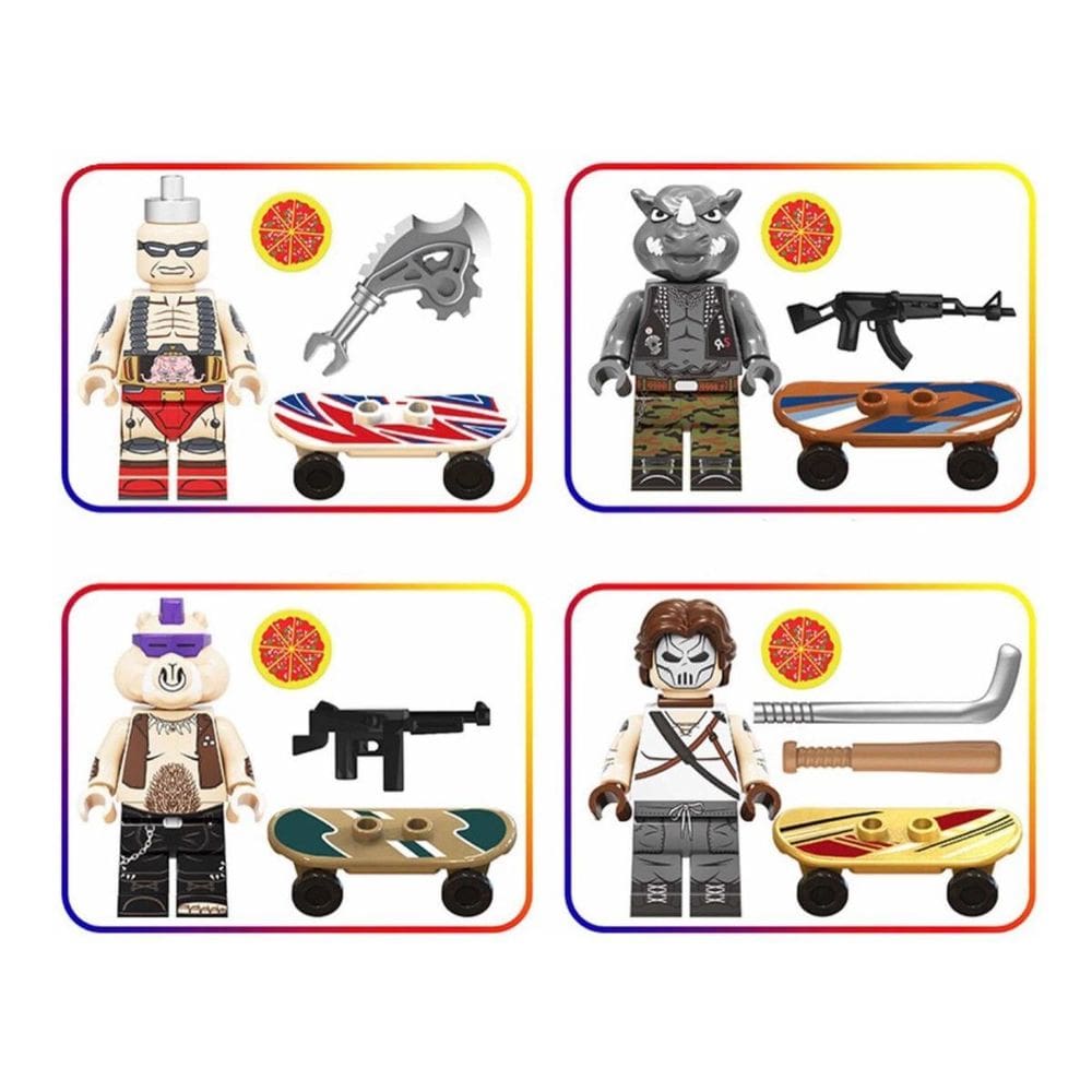 Boneco Blocos De Montar Kit Tartarugas Ninja Vilões Skate