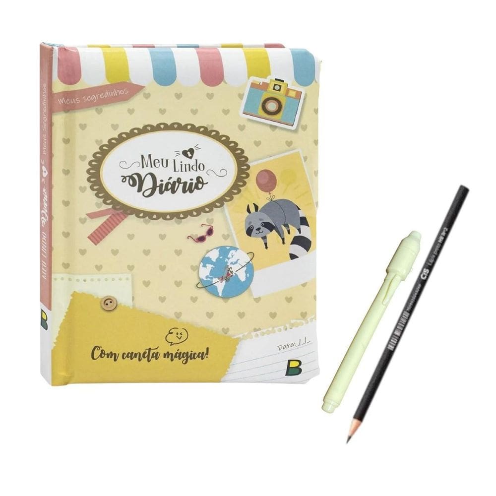 Livro Meu Lindo Diário Amarelo Com Caneta Mágica +Lápis