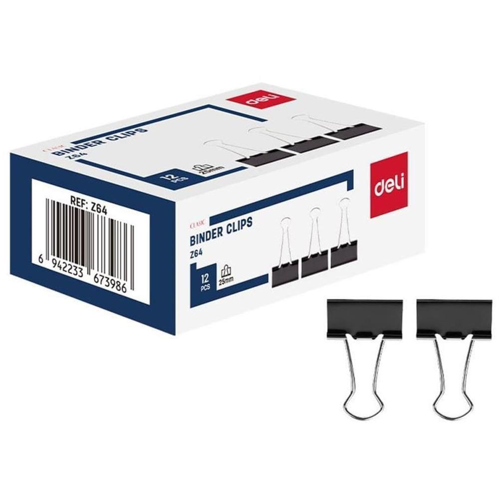 Prendedor De Papel Effortless 25Mm Preto 12 Unid - Deli