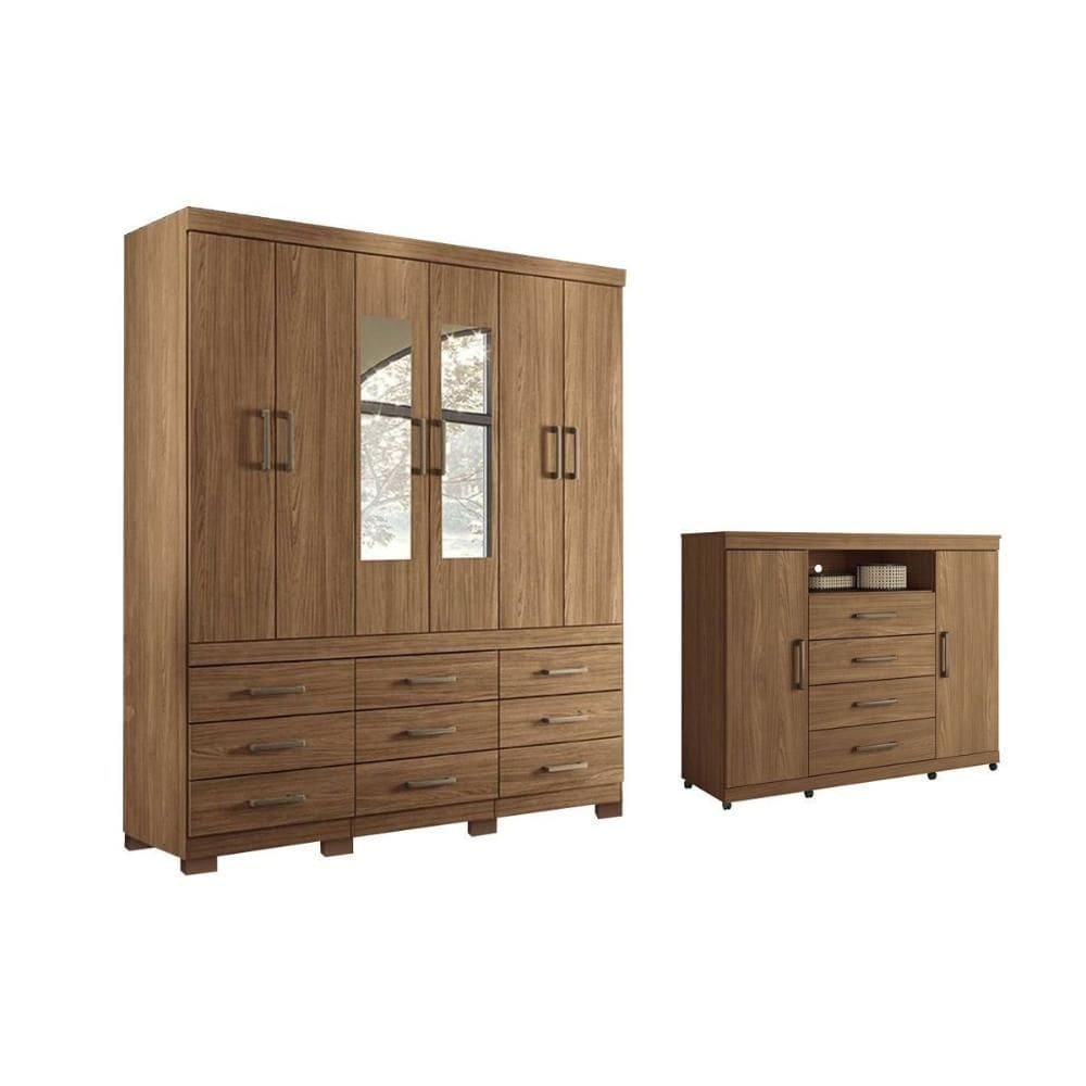 Guarda Roupa 2 Peças (1GuardaRoupa+1Cômoda) QC420 Jatobá - Santos Andirá