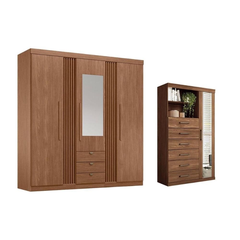 Guarda Roupa 2 Peças (1GuardaRoupa+1Cômoda) QC248 Jatobá - Santos Andirá