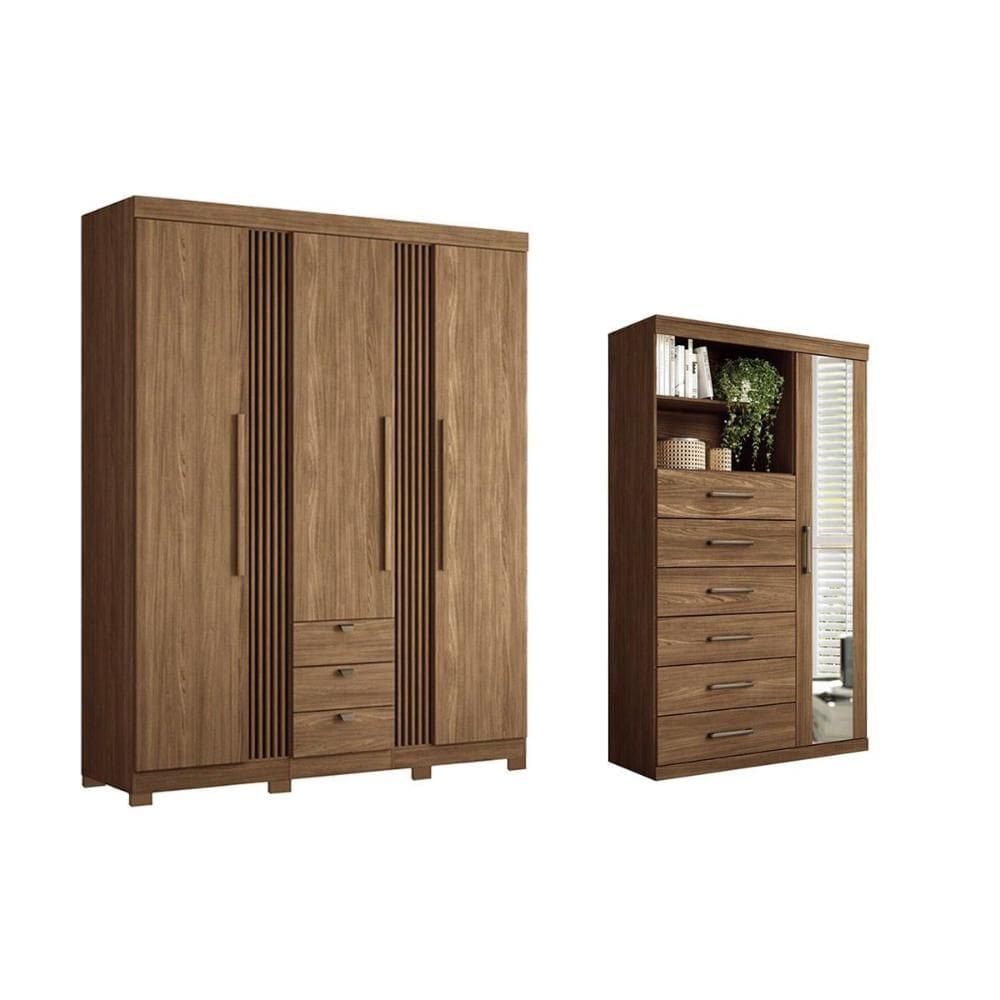 Guarda Roupa 2 Peças (1GuardaRoupa+1Cômoda) QC256 Jatobá - Santos Andirá