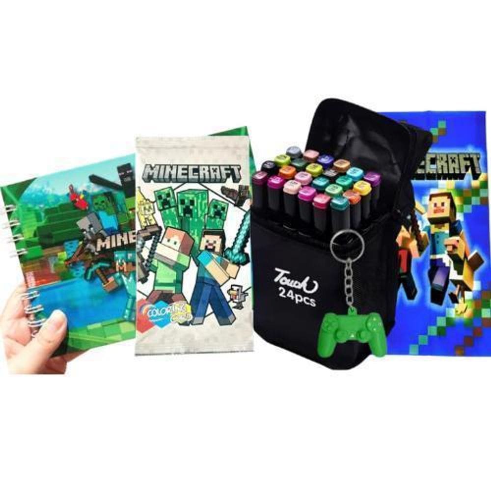 Kit Livro Pintura + 24 Canetinhas Pontas Duplas + Acessórios