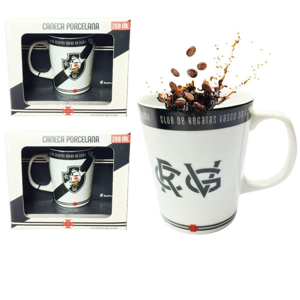 Kit 2Un Caneca Xícara Porcelana Reforçada 260Ml Café Preta