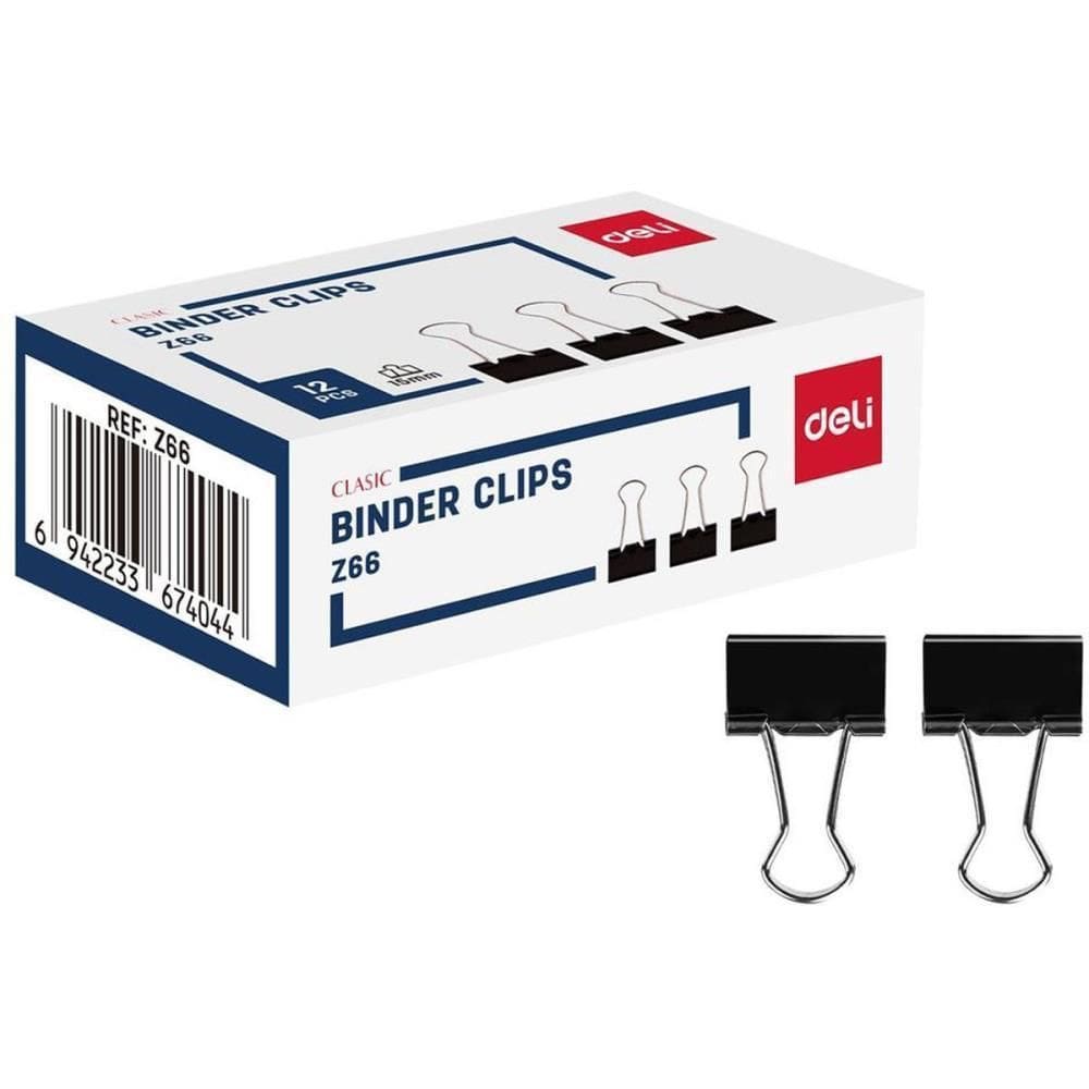 Prendedor De Papel Effortless 15Mm 12 Unid Preto - Deli