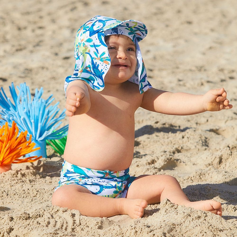 Sunga Bebê Boxer com Boné Legionário Proteção UV Dino Floresta Verde Tip Top