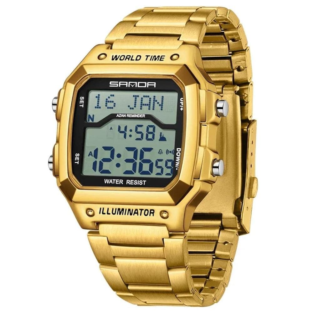 Relógio À Prova D `Água Cronômetro Alarme Data Pulseira Dourada