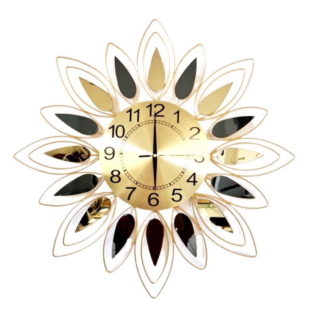 Relógio De Parede Dourado Folhas Espelhadas Metal 60X60
