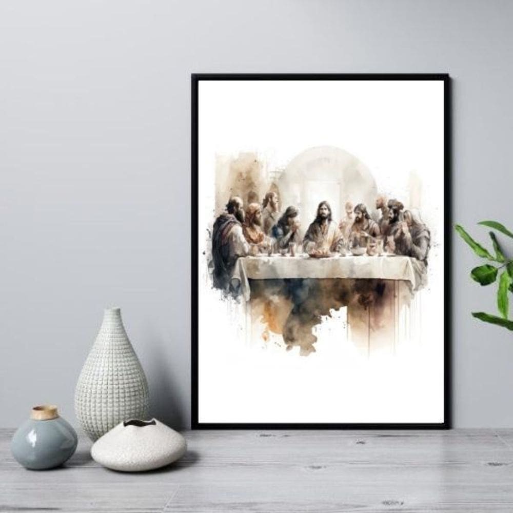 Quadro Santa Ceia Aquarela 24X18Cm