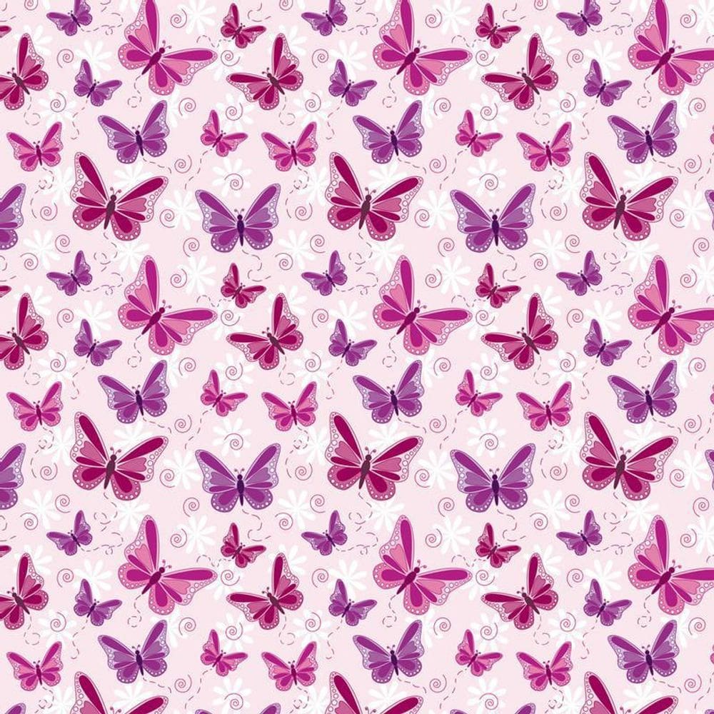 Papel De Parede Adesivo Borboletas Lilas E Rosas Sala Quarto