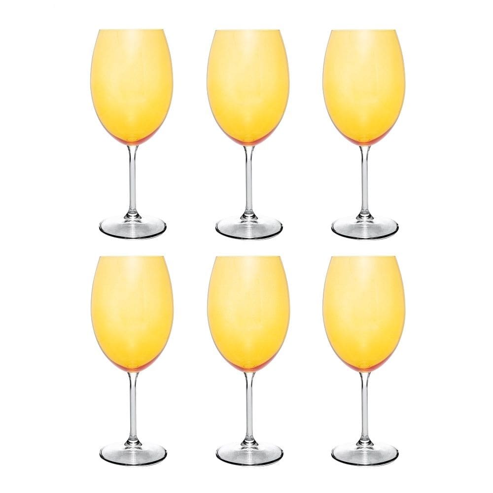 Cj 6 Taças de Cristal para Água/Vinho Banquet Amarelo 580ml Wolff