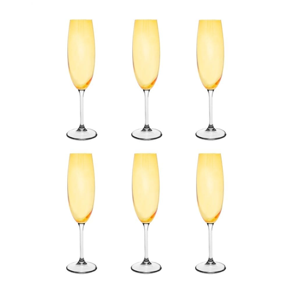 Cj 6 Taças de Cristal P/Champanhe Banquet Amarelo 200ml Wolff