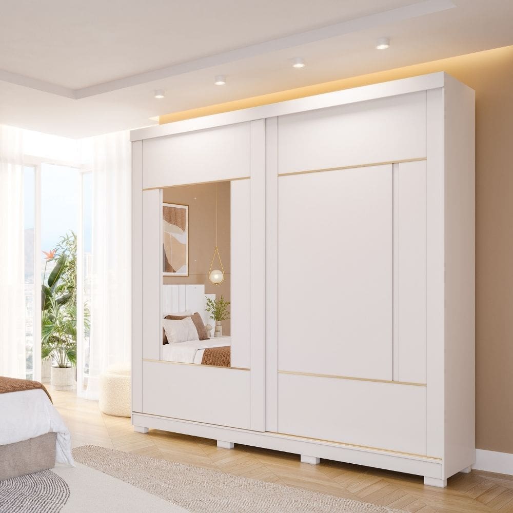 Guarda Roupa Casal com Espelho 2 Portas de Correr e P?s Em MDF Olivia Panan