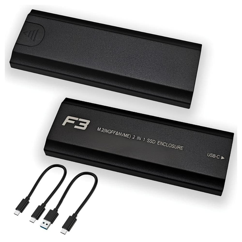 Case para SSD M.2 NVMe ou SATA NGFF - USB-C e USB 3.0 - F3 CS-ADPM-NGFF/NVME 401