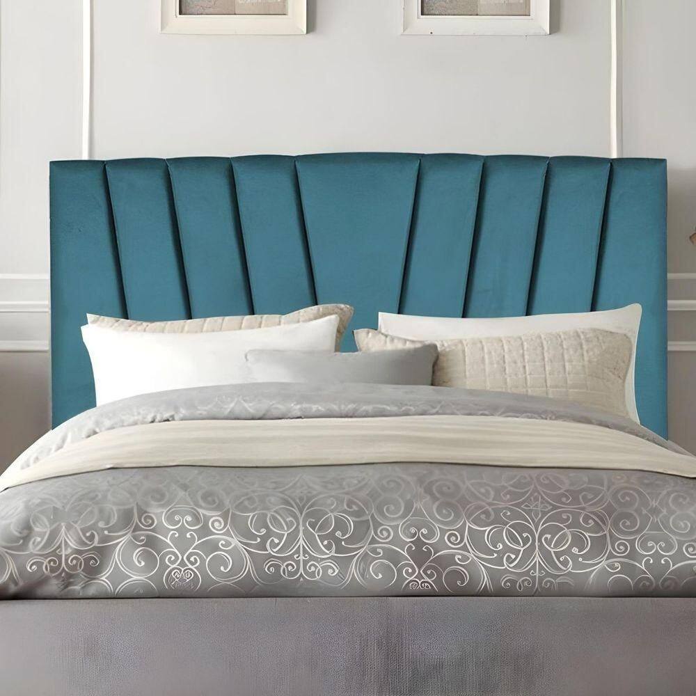 Cabeceira Casal Box De Cama Estofada 140 Cm Antonella Suede Azul Turquesa