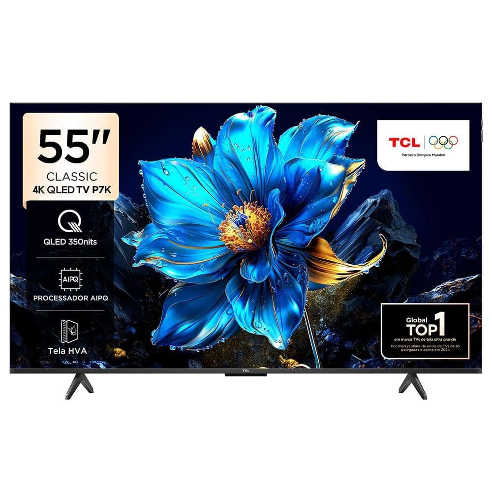 Smart TV 4K TCL Classic QLED 55” Polegadas com HDMI 2.1, Dolby Vision, Dolby Atmos e Wi-Fi Dual Band - 55P7K