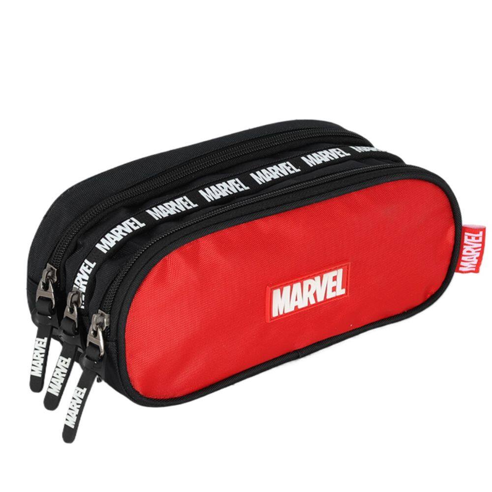 Estojo Triplo Escolar Marvel Heróis Avengers Vermelho Luxcel