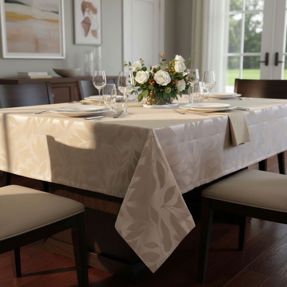 Toalha de Mesa Quadrada 180 x 180 Jacquard Bege 58% Algodão 42% Poliester