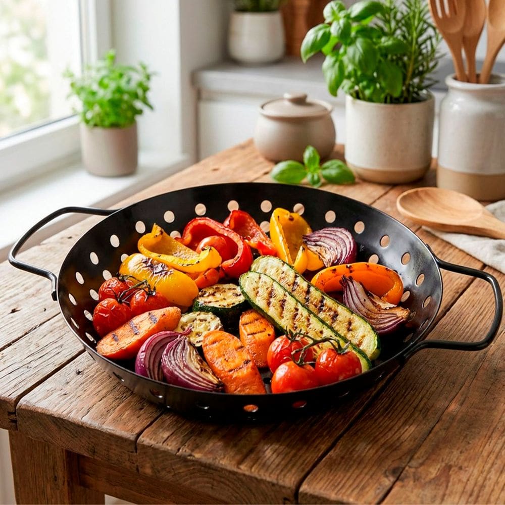 Assadeira Grelha Churrasqueira Cesto Redonda Em Metal 24cm