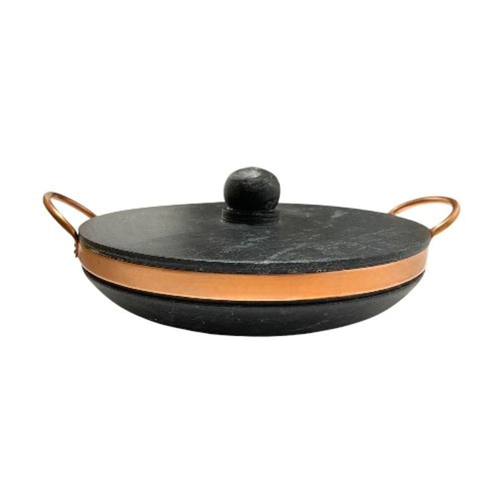 Frigideira Paella De Pedra Sabão 28 Cm Com Tampa