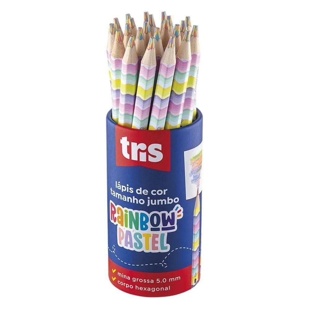 Kit Lápis De Cor Jumbo Rainbow Tris Cores Pastel 24 Unidades