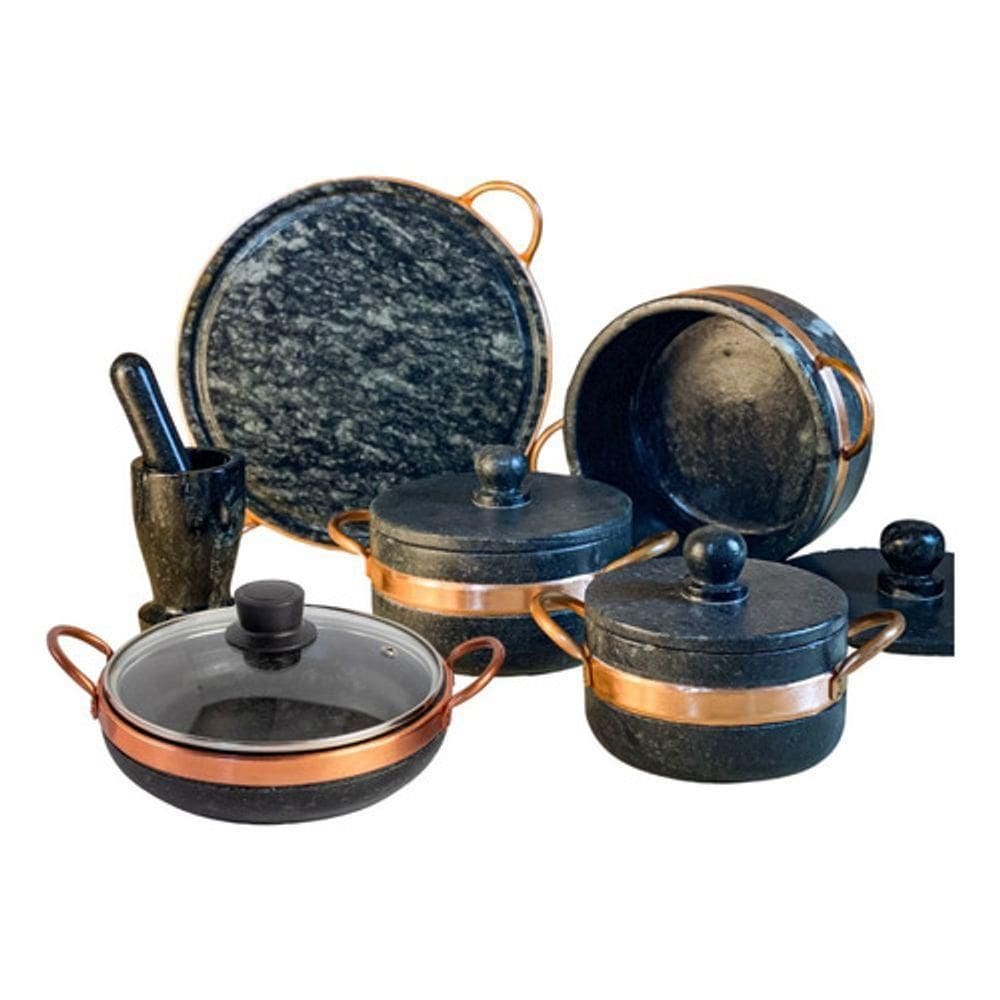 Jogo De Panelas De Pedra Sabão Duráveis E Saudáveis 6 Peças