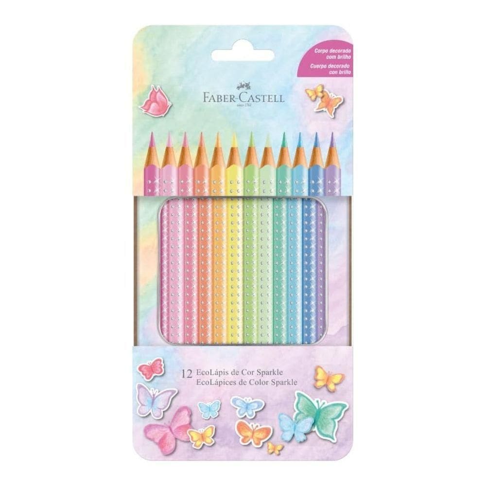 Lápis De Cor Sparkle Pastel 12 Cores Estojo Metal Escolar Papelaria Criativa Faber-castell