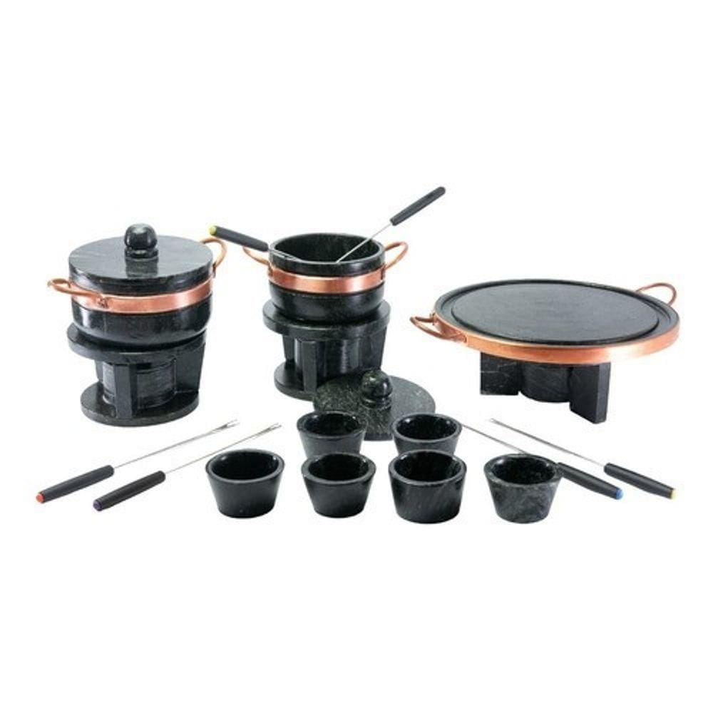 Kit Fondue Pedra Sabão Completo 18pçs - Chapa 32 Cm